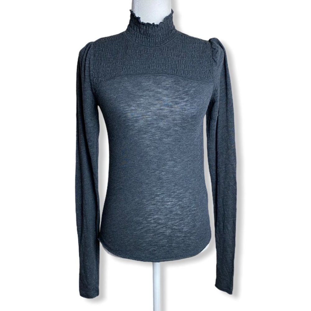 Free People Caroline Smocked Turtleneck Top Sz S - Picture 2 of 10